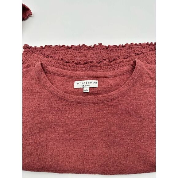 Madewell Texture & Thread Smocked Bell Sleeved Top Shirt Size S Berry - Picture 7 of 8